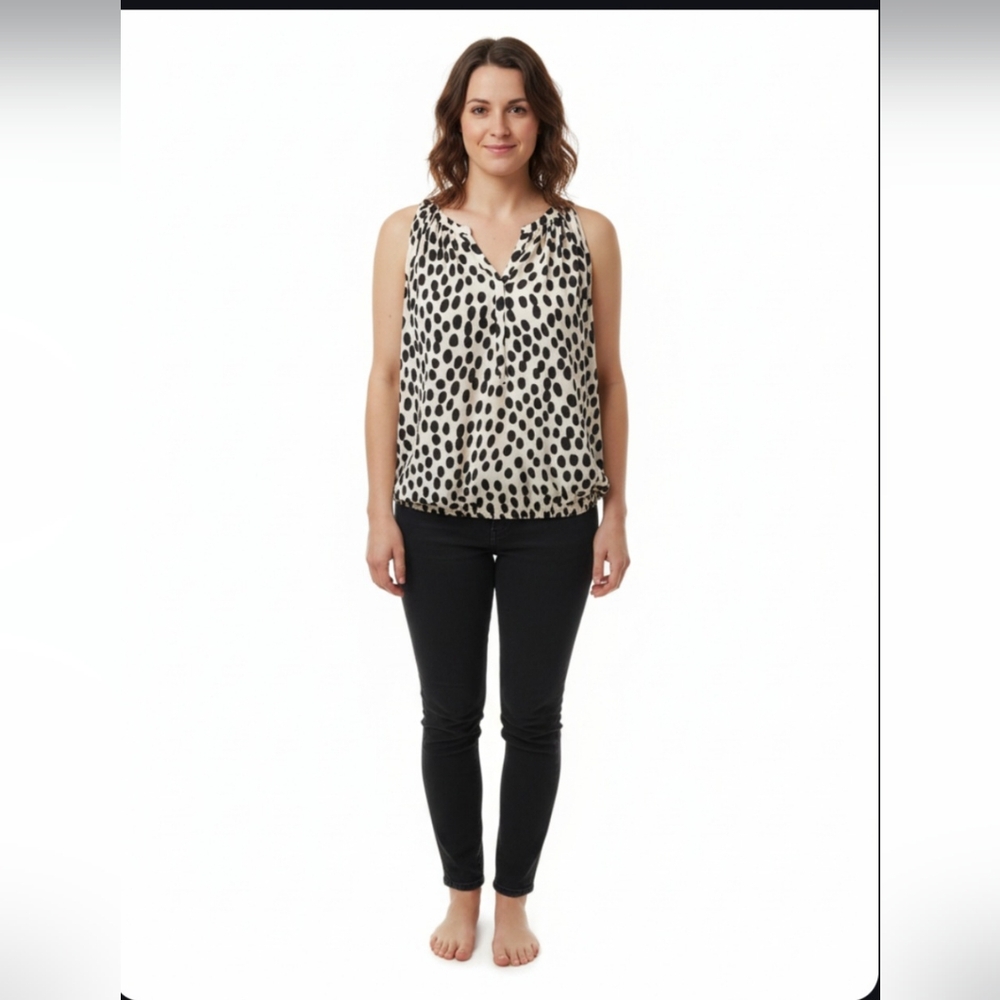 Ann Taylor LOFT Petite Black & White Polka Dot Sleeveless Blouse NWOT MP